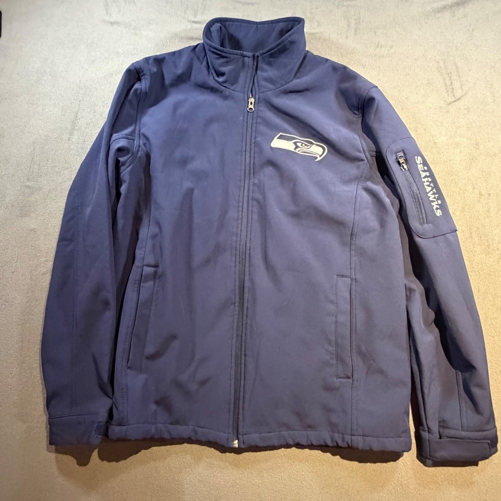 NFL Seattle Seahawks Mens Navy Blue Full Zip Softshell Fleece Lined Jacket